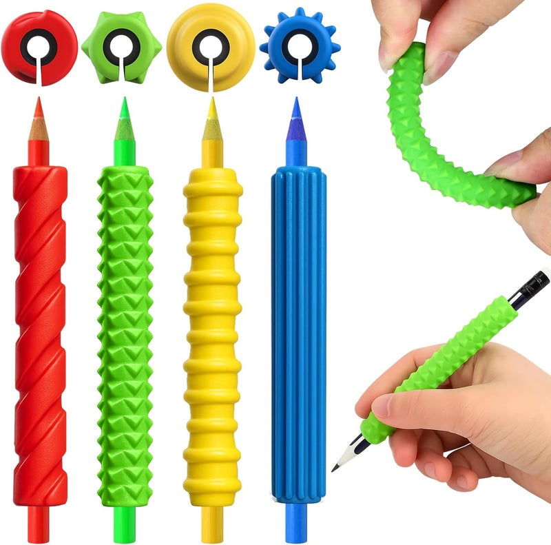 BUSOHA 4 Pack Textured Silicone Pencil Grips - Sensory Fidget for Classroom Textured Squishy Pencil Grips for Kids Handwriting ADHD Tools for Anxiety Relief Items Stocking Stuffers Gift - Image 1